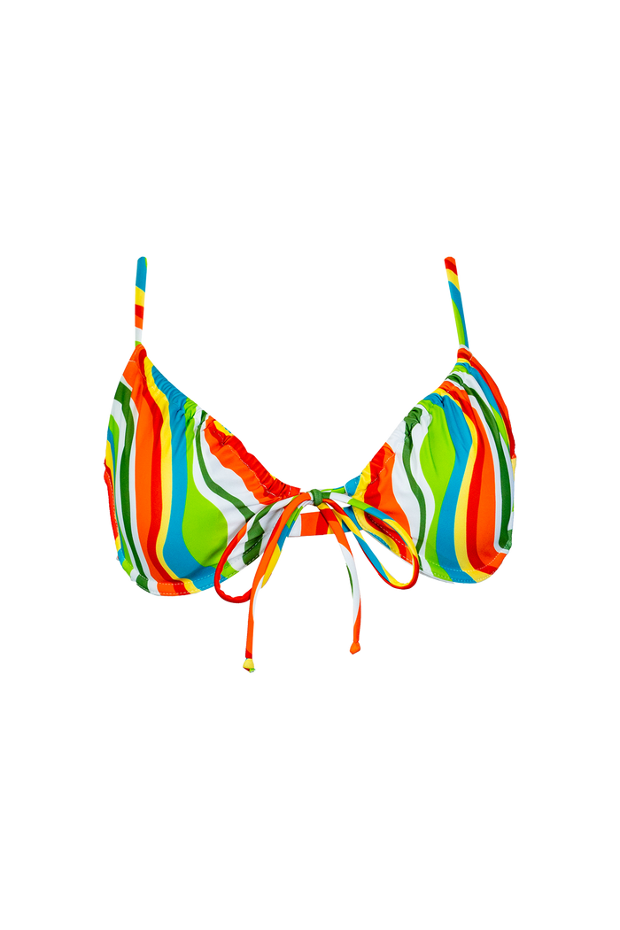Tropical Wave Tie Front Scrunch Push Up Top