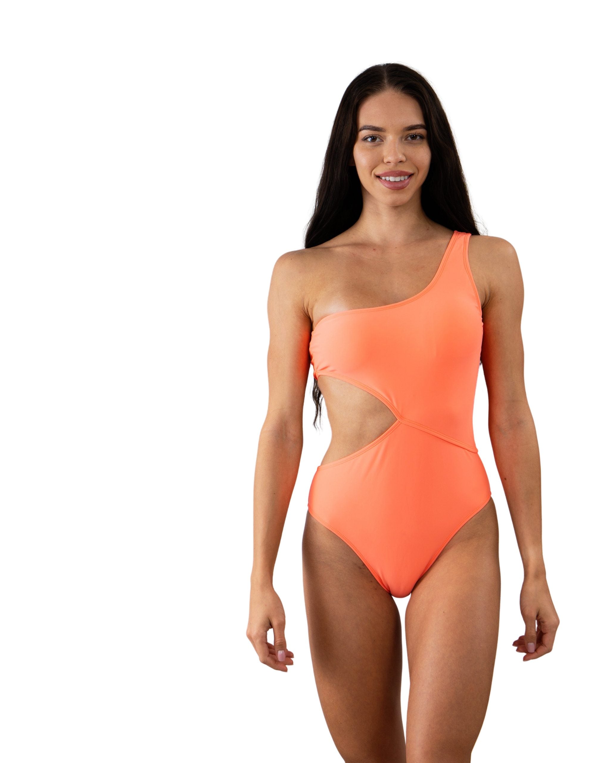 Solid Orange One Shoulder Open Side One Piece – Heat Swimwear