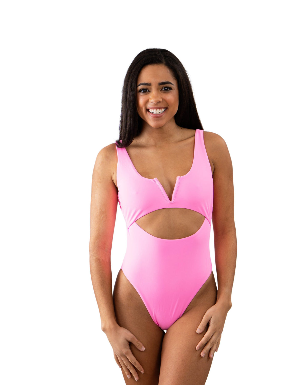 Solid Pink V Front One Piece