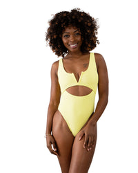 Solid Yellow V Front One Piece