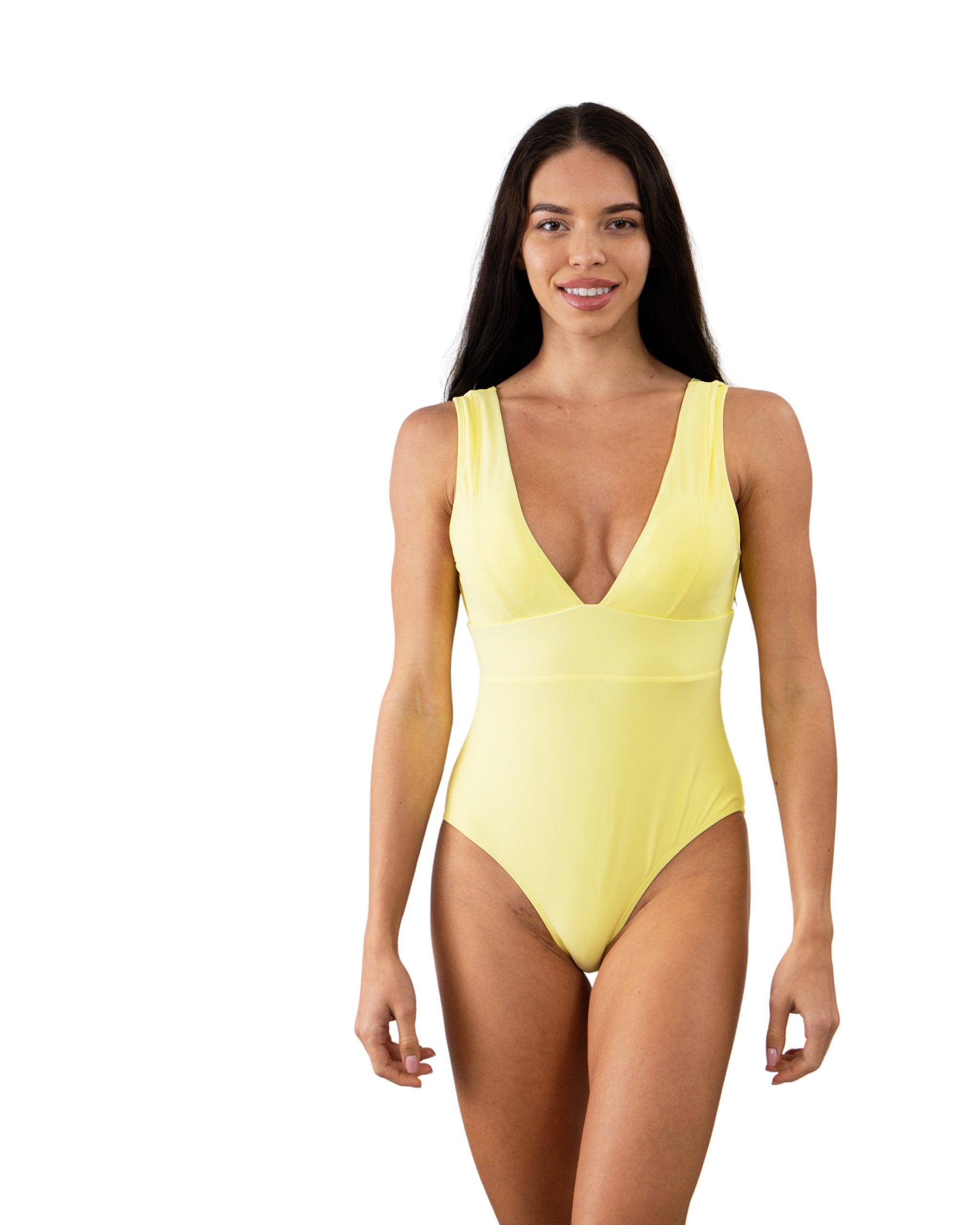 Pieces ring detail one shoulder swimsuit in bright yellow レディース - 水着